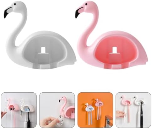 LIFKOME Flamingo Wall Mounted Toothbrush Holder 2pcs