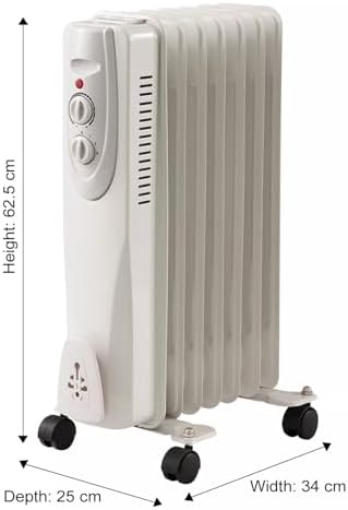 Portable Oil Filled Radiator Space Heater 1500W White 1