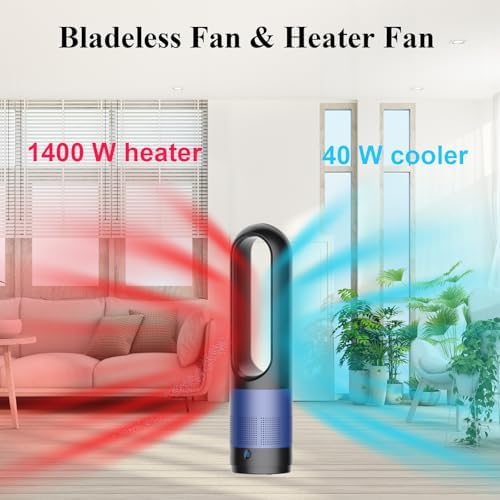 Voagupa Bladeless Heater Fan Combo 1400W 40W Remote Touch Control Blue Black