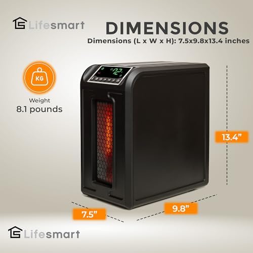 Lifesmart Infrared Quartz Heater 1500W 3-Element with Remote Black