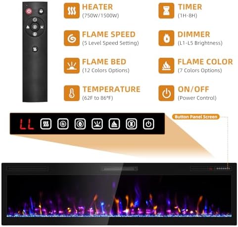 Eueiriup 68 Electric Fireplace with HD Flame and Remote Control