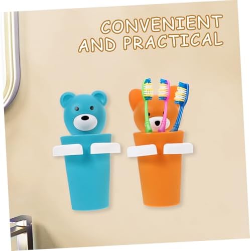 2sets Cartoon Toothbrush Cup Rack Wall Mounted Storage for Bathroom