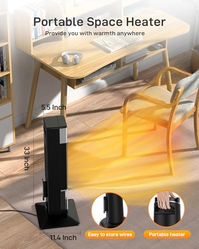 Domenow 33 Ceramic Tower Space Heater with 3D Flame and Timer