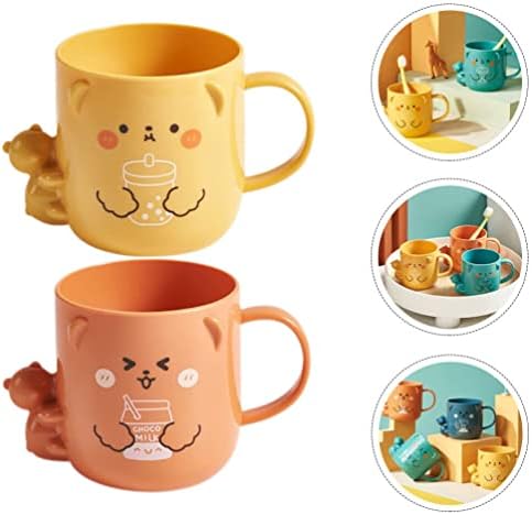 2 Pcs Cartoon Bear Pattern Toothbrush Cups with Handle