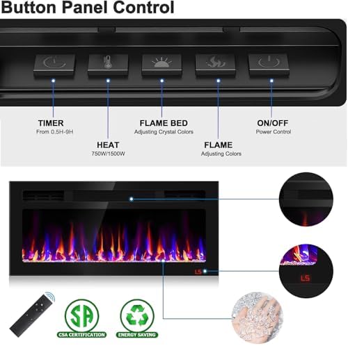 36 Inch Ultra-Thin Electric Fireplace with Timer and Remote