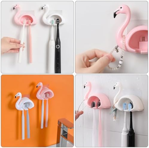 LIFKOME Flamingo Wall Mounted Toothbrush Holder 2pcs