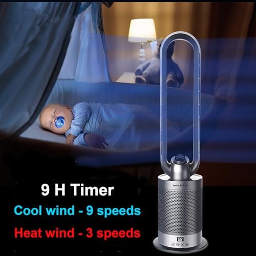 Voagupa Bladeless Heater Fan with Air Purifier 36 Inch Silver Grey 1