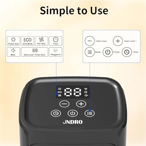 JNDRO 1500W750W Quiet Ceramic Space Heater with Fan Adjustable Thermostat