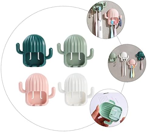 4Pcs Wall Hanging Toothbrush Rack Cute Cactus Design No Drill Bathroom Organizer 1