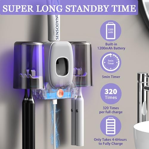 Wekity 4-Slot Electric Toothbrush Holder with Toothpaste Dispenser Grey