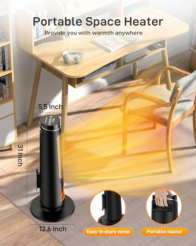 Domenow 31 Tower Space Heater 1500W Fast Heating Timer Remote Control