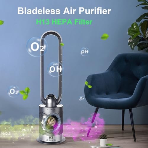 Voagupa Bladeless Heater Fan with Air Purifier 36 Inch Silver Grey 1