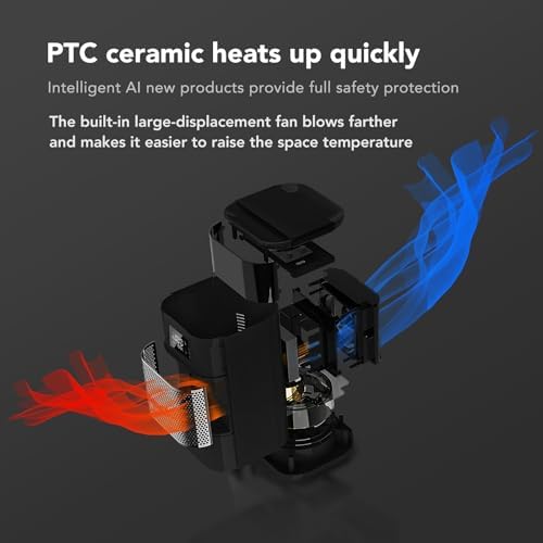 HYFZJMKQ Space Heater - 1000W PTC Quick Heat with Timer 60 Rotation