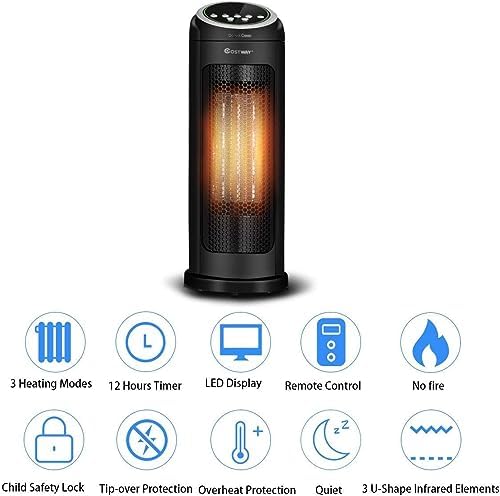 COSTWAY 1500W Oscillating Infrared Heater with Remote and Timer 1