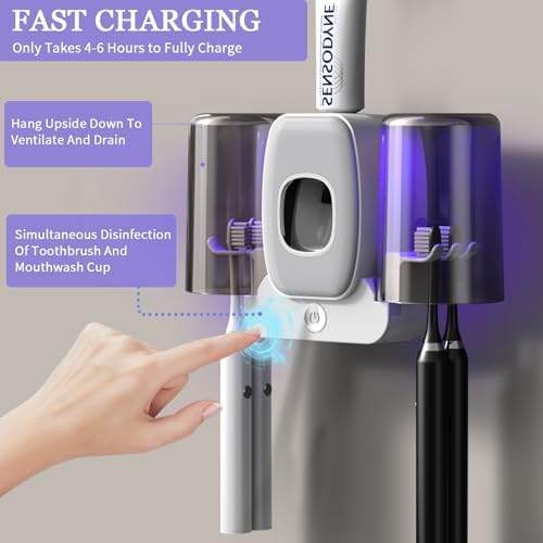 Wekity 4-Slot Electric Toothbrush Holder with Toothpaste Dispenser Grey