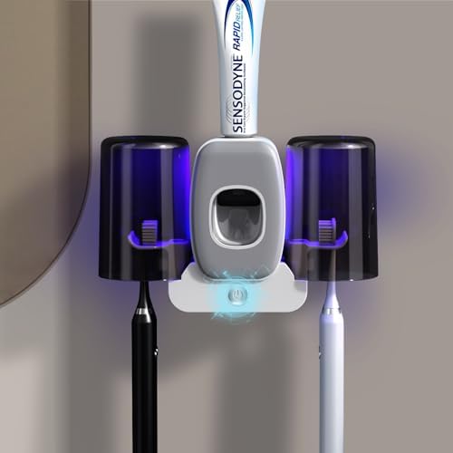 Wekity 4-Slot Electric Toothbrush Holder with Toothpaste Dispenser Grey