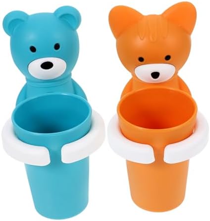 2sets Cartoon Toothbrush Cup Rack Wall Mounted Storage for Bathroom