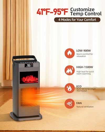 KNKA 1500W Electric Space Heater with 90 Oscillation and Thermostat