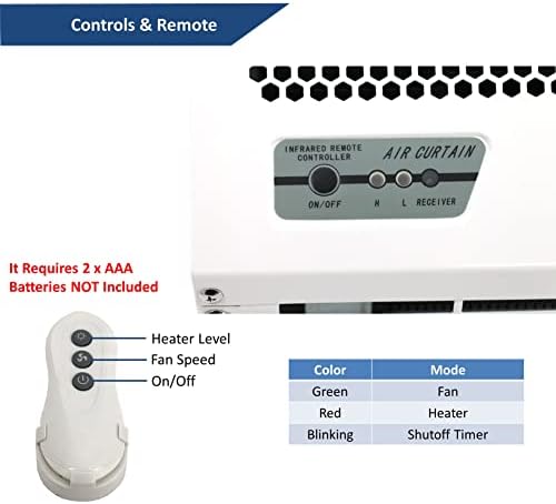 Awoco 40 Inch Heated Air Curtain with 2 Speeds and Remote Control