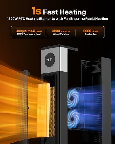 Domenow 33 Ceramic Tower Space Heater with 3D Flame and Timer