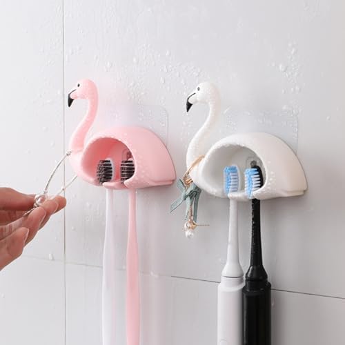 LIFKOME Flamingo Wall Mounted Toothbrush Holder 2pcs