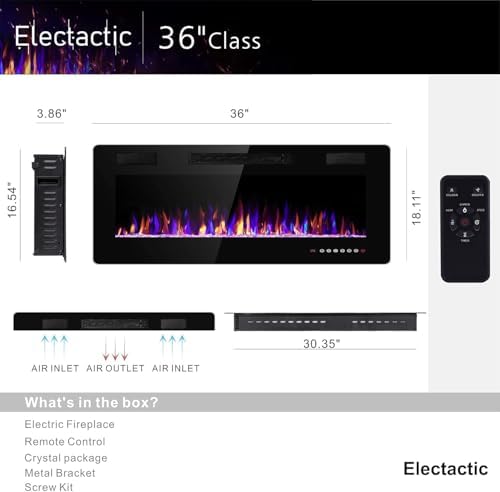36 Inch Electric Fireplace with Timer and Remote Control