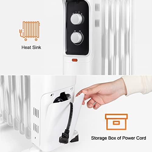 KOTEK Oil Filled Radiator Heater 1500W with Adjustable Thermostat