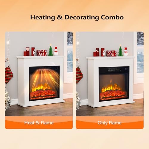 Bonnlo 25W Electric Fireplace with White Wood Mantel and Remote Control