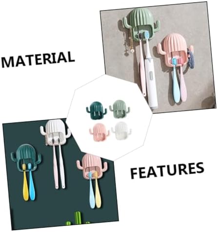 4Pcs Wall Hanging Toothbrush Rack Cute Cactus Design No Drill Bathroom Organizer 1