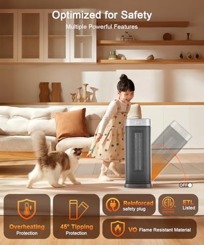 Sunnote 1500W Electric Space Heater with 80 Oscillating and 5 Modes