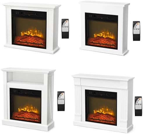 Bonnlo 25W Electric Fireplace with White Wood Mantel and Remote Control