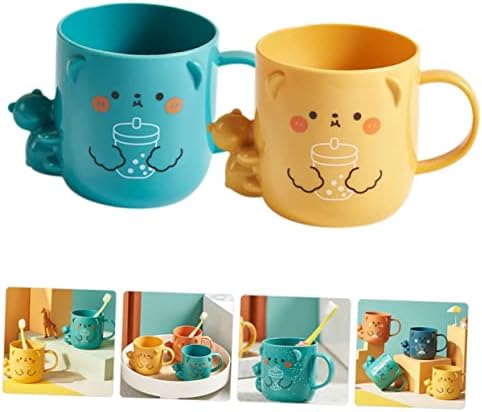 VOSAREA 2Pcs Cute Plastic Mouthwash Cup with Cartoon Design