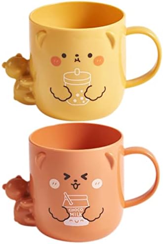 2 Pcs Cartoon Bear Pattern Toothbrush Cups with Handle