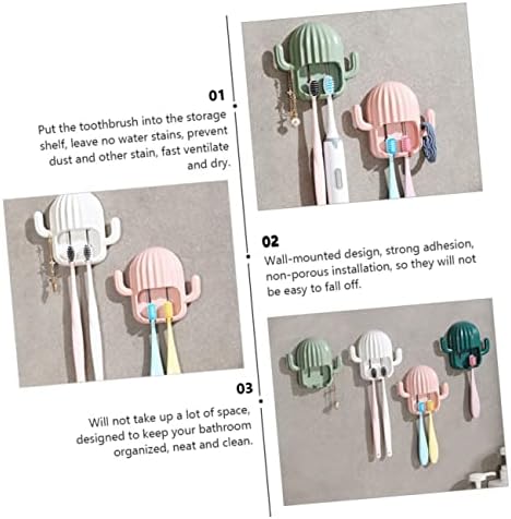 4Pcs Wall Hanging Toothbrush Rack Cute Cactus Design No Drill Bathroom Organizer 1