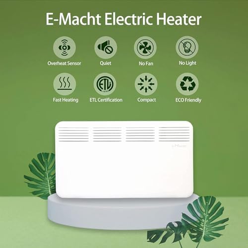 E-Macht Electric Space Heater - 1500W Convection Panel with Adjustable Thermostat