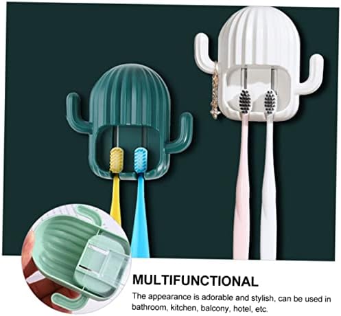 4Pcs Wall Hanging Toothbrush Rack Cute Cactus Design No Drill Bathroom Organizer 1