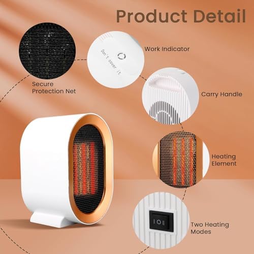 PERLLENT 1200W Electric Desk Space Heater with Overheat Tip-Over Protection