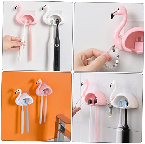 2Pcs Flamingo Wall Mounted Toothbrush Holder for Bathroom 1