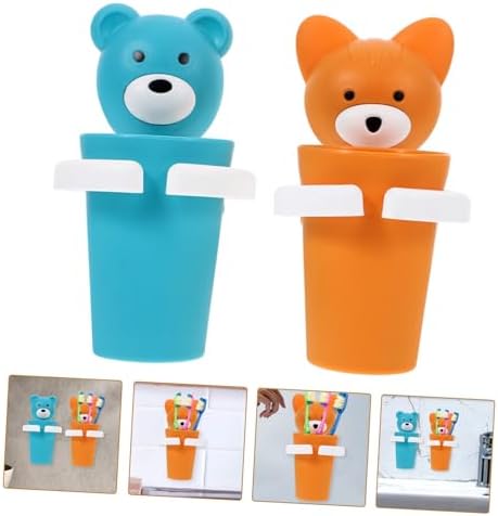 2sets Cartoon Toothbrush Cup Rack Wall Mounted Storage for Bathroom