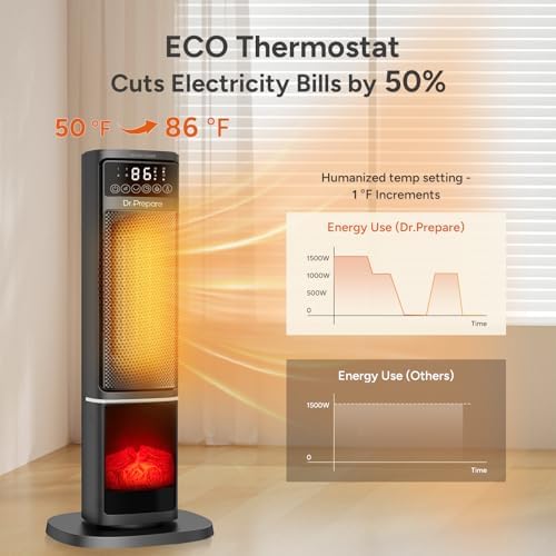 DRPREPARE 24 Electric Heater with 3D Flame and Remote Control