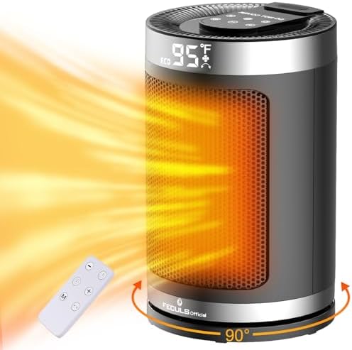 Feculs Official 1500W PTC Ceramic Space Heater with Remote and 12h Timer