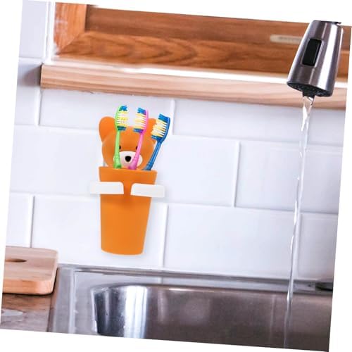 2sets Cartoon Toothbrush Cup Rack Wall Mounted Storage for Bathroom