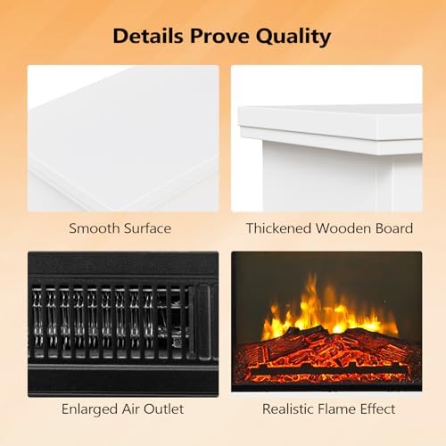 Bonnlo 25W Electric Fireplace with White Wood Mantel and Remote Control