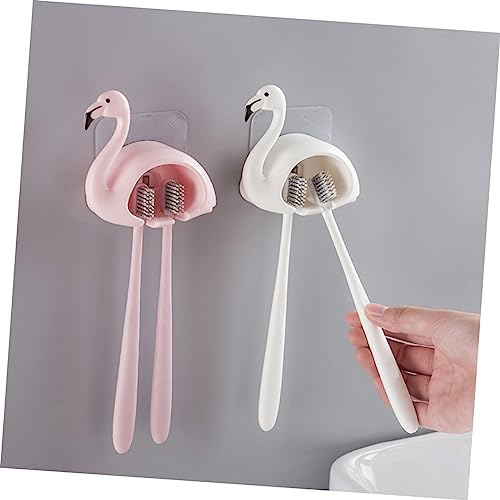 Amosfun 2Pcs Wall Mounted Adhesive Toothbrush Holder Space Saving Organizer