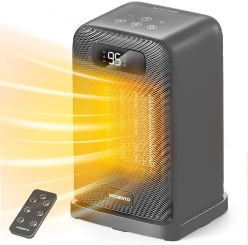 MORENTO 1500W Electric Desk Heater with Fan Mode Thermostat and Grey Finish