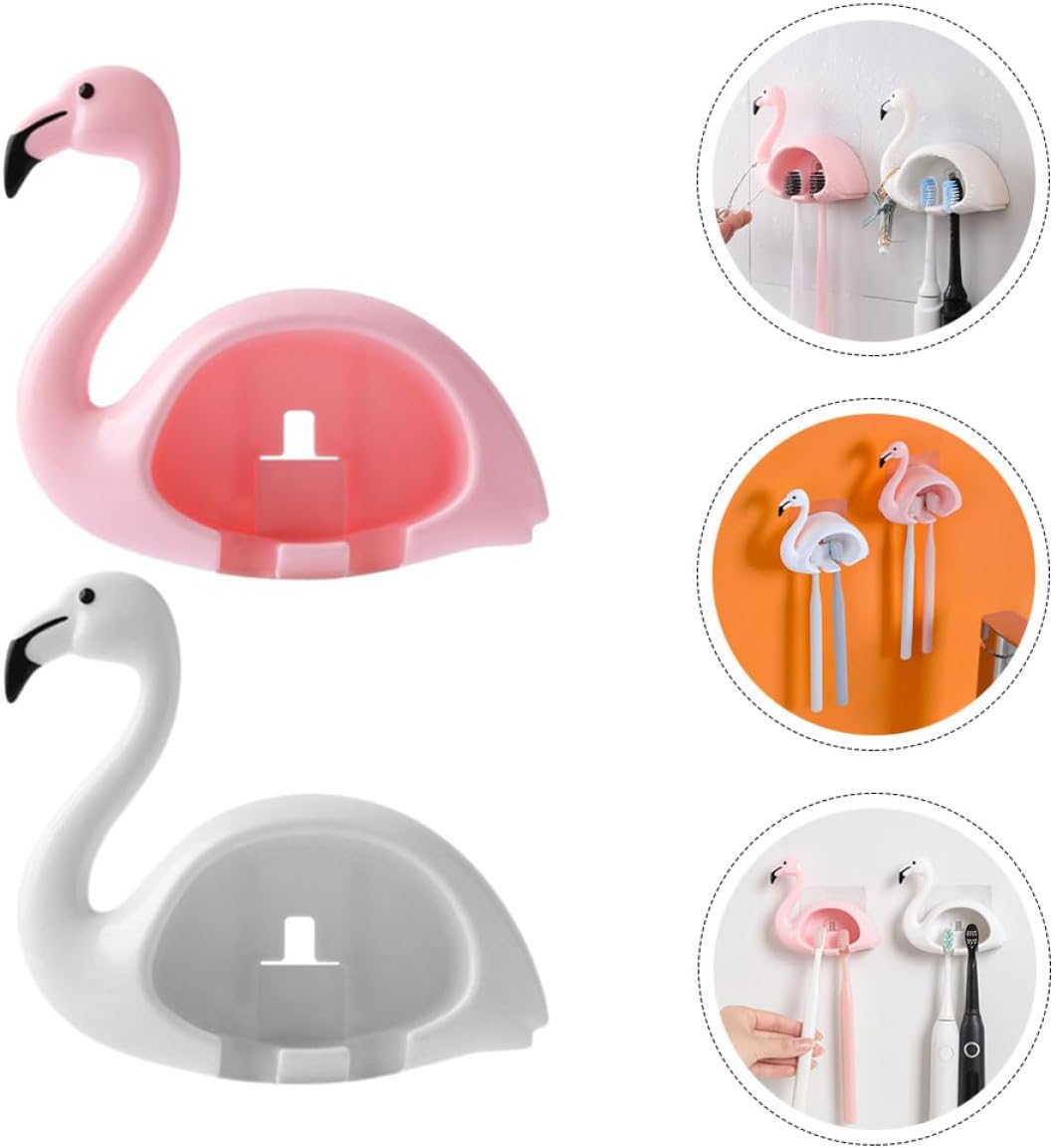 LIFKOME Flamingo Wall Mounted Toothbrush Holder 2pcs