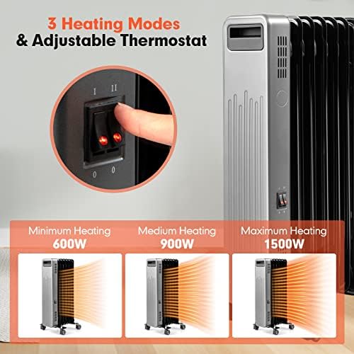 PETSITE Oil Filled Radiator Heater 1500W Black