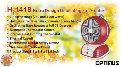 Optimus H-1418 Retro Design Oscillating Fan Heater