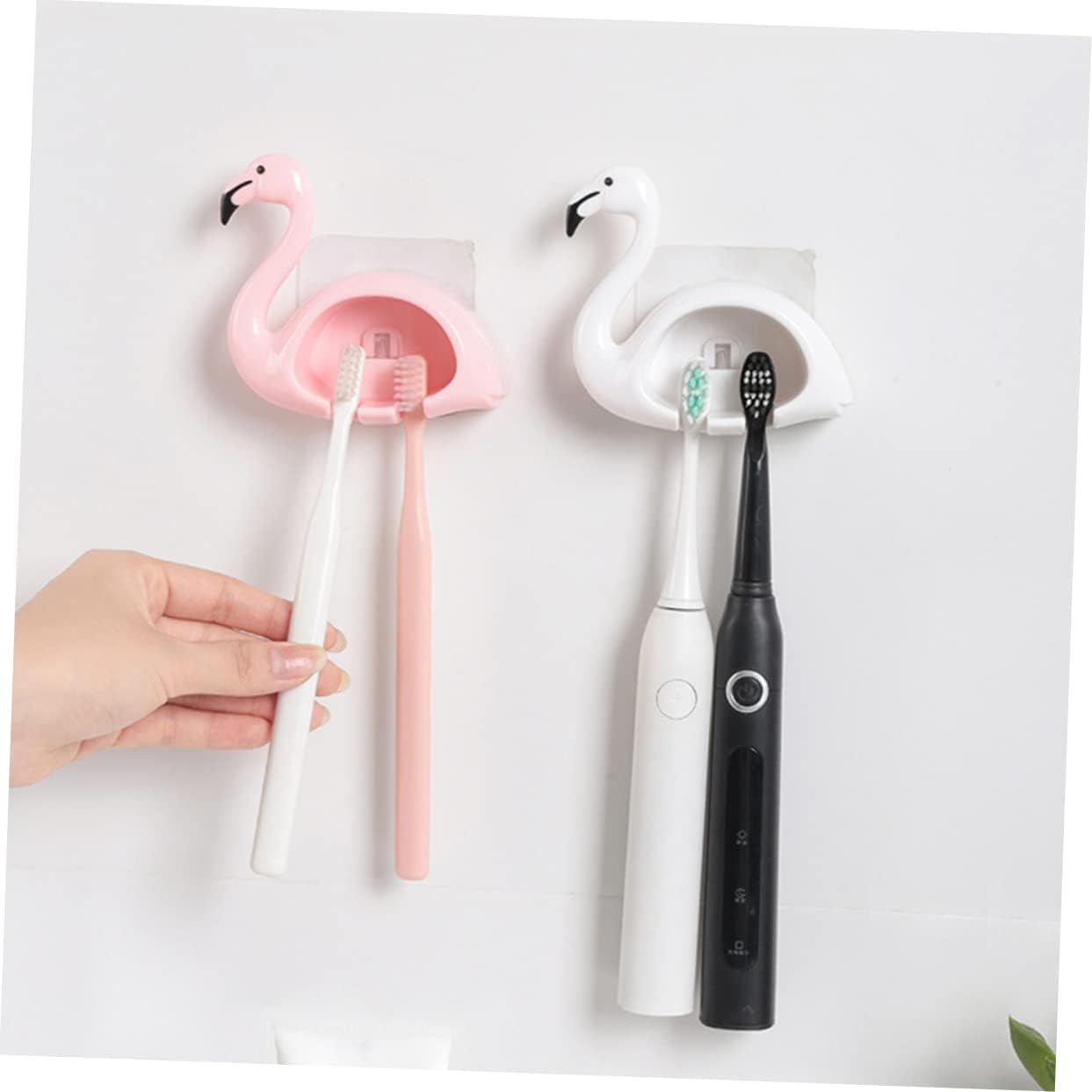 2Pcs Flamingo Wall Mounted Toothbrush Holder for Bathroom 1