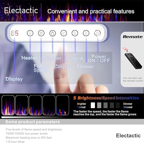 36 Inch Electric Fireplace with Timer and Remote Control